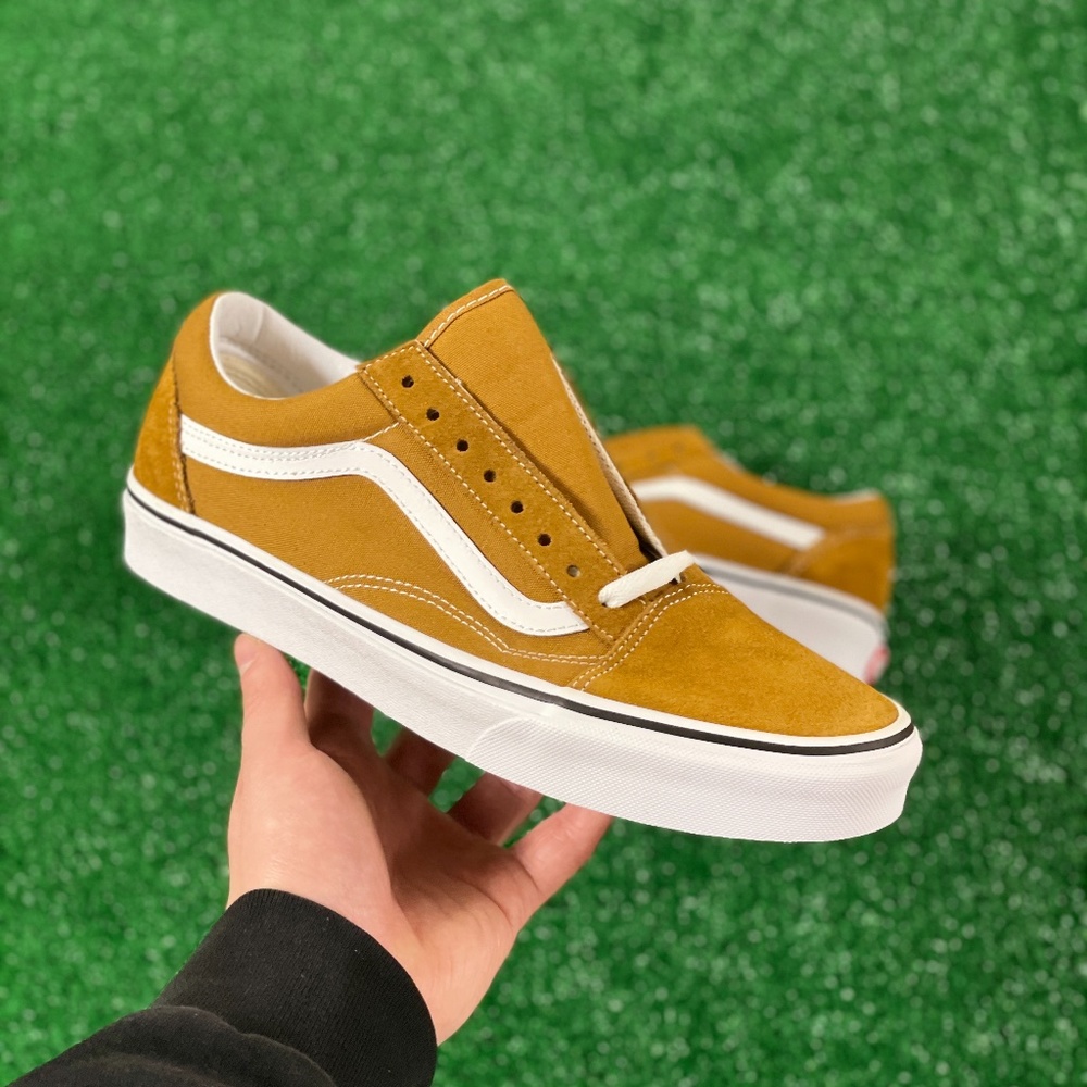 Vans Old Skool Low Mens Skate Shoes Golden Brown White VN0A3WKT9GE NEW Sz 9